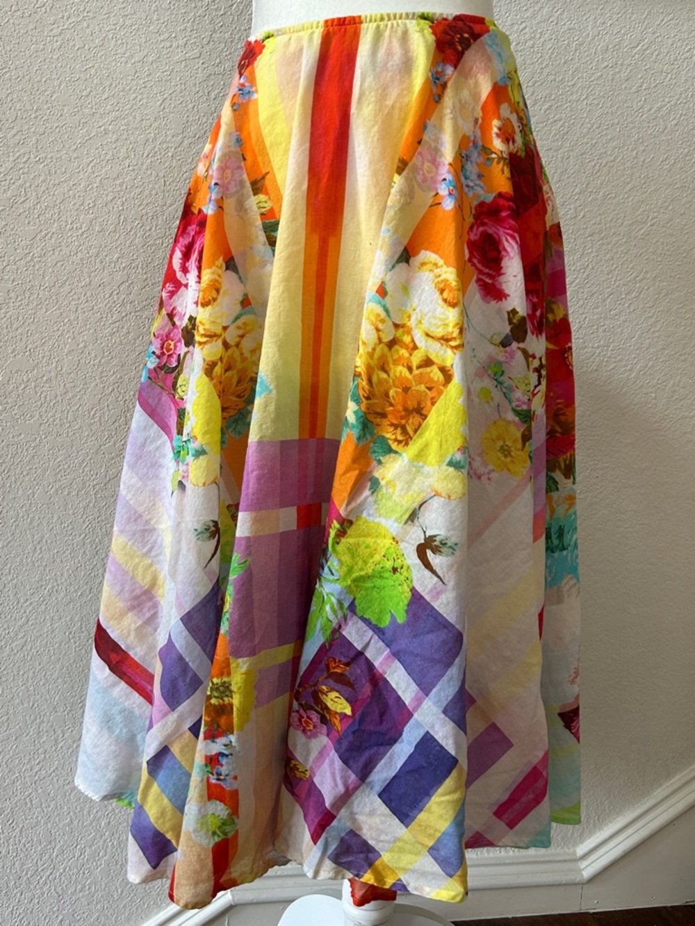 J. Peterman skirt 20 Full lightweight  Spring Summer tones Lined Side zip EUC